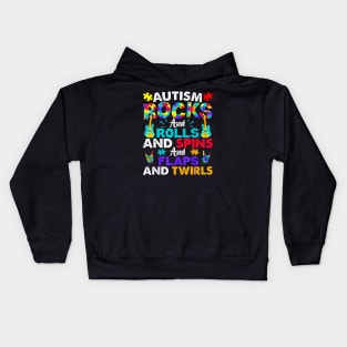 Autism Rocks And Rolls And Spins And Flaps And Twirls Kids Hoodie